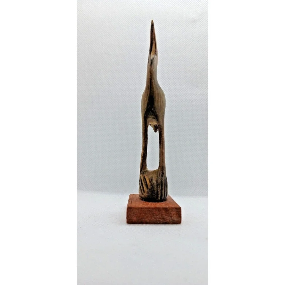 Hand Carved Wood Cranes Herons Bird Figurines Ring Holder RARE smooth wood